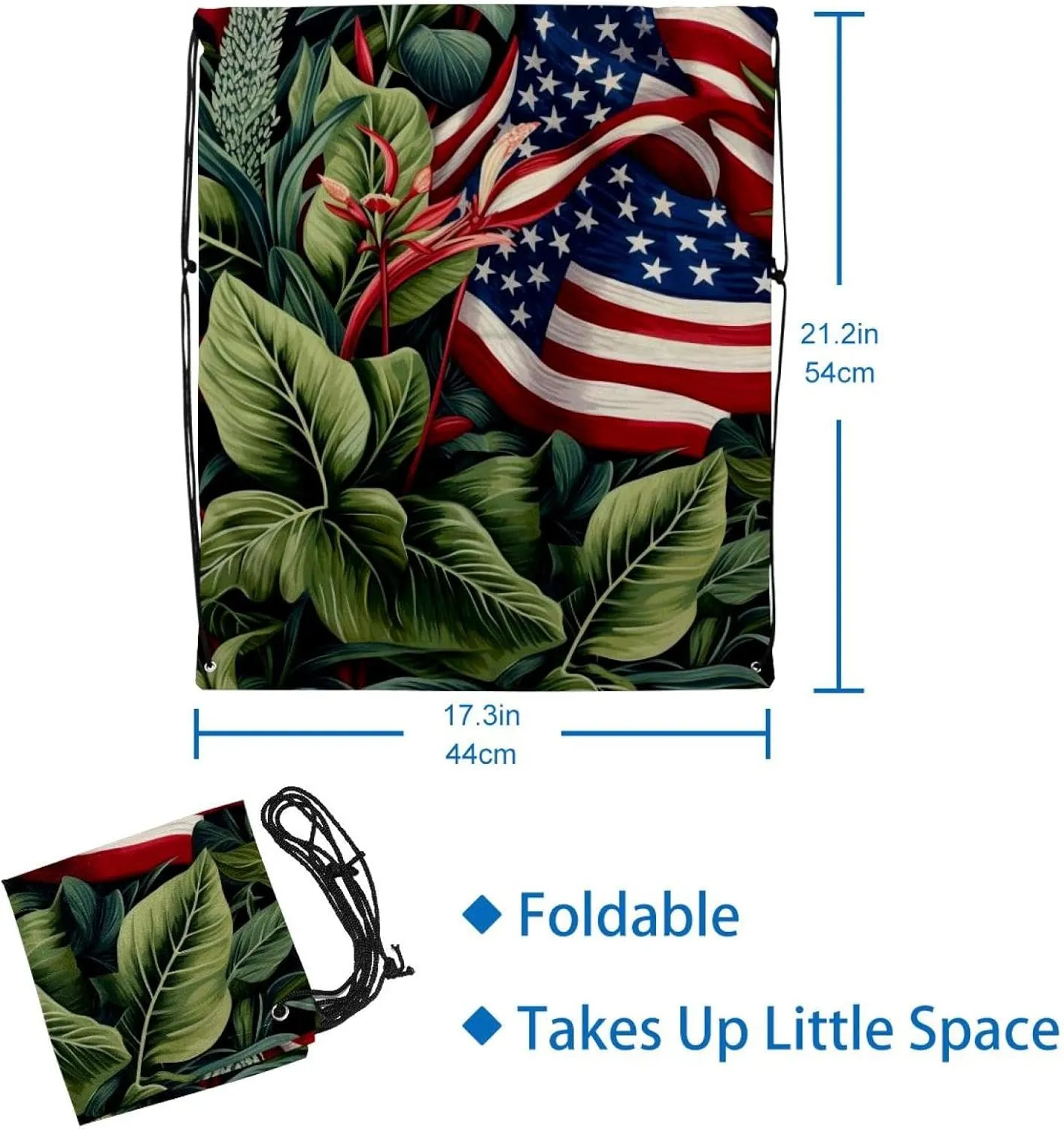 2 Pcs American Flag Plant Drawstring Backpack Drawstring Gym Bag Draw String Bag for Sports, Gym, Travel, Swimming, Beach