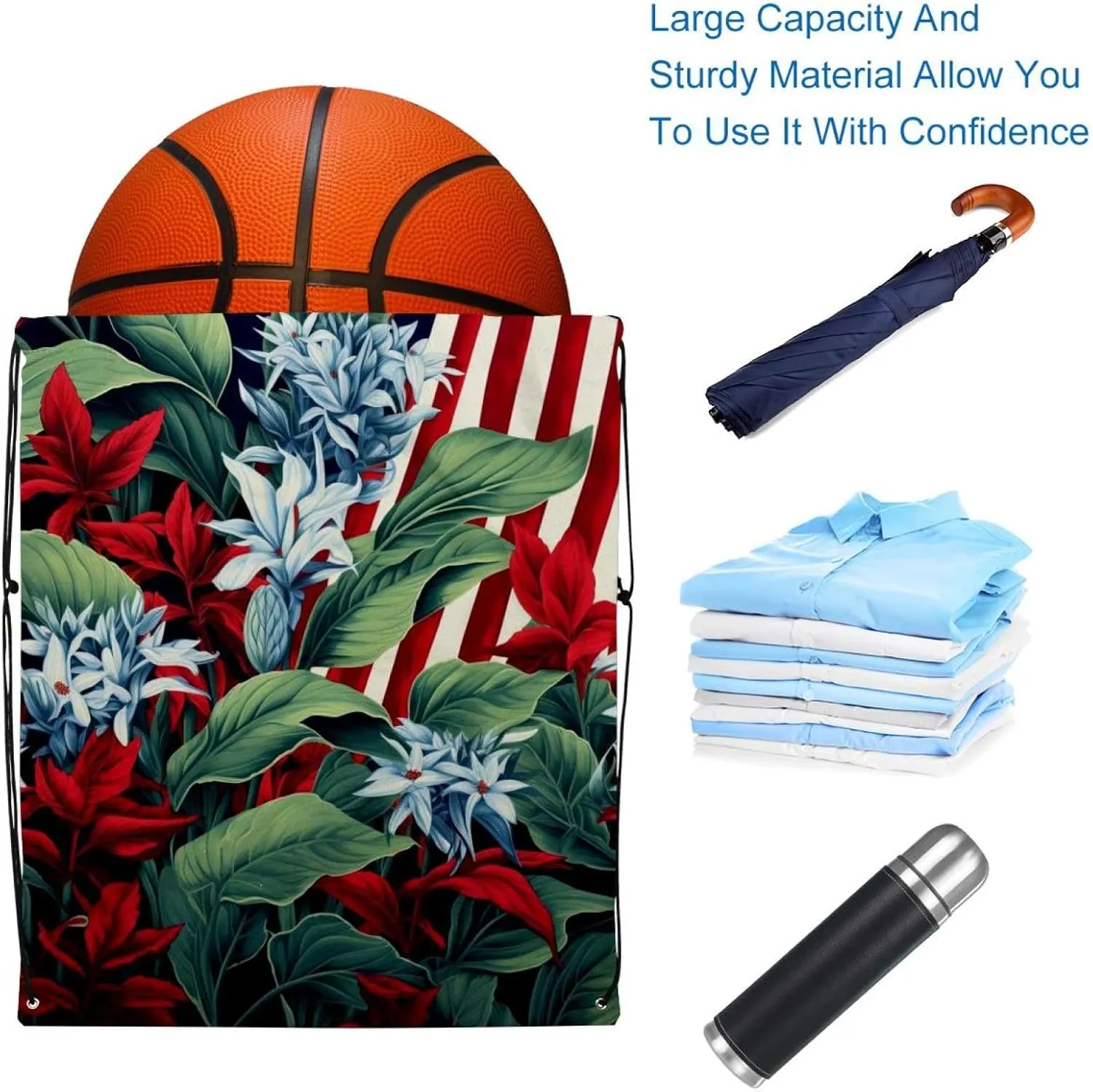 2 Pcs American Flag Plant Drawstring Backpack Drawstring Gym Bag Draw String Bag for Sports, Gym, Travel, Swimming, Beach
