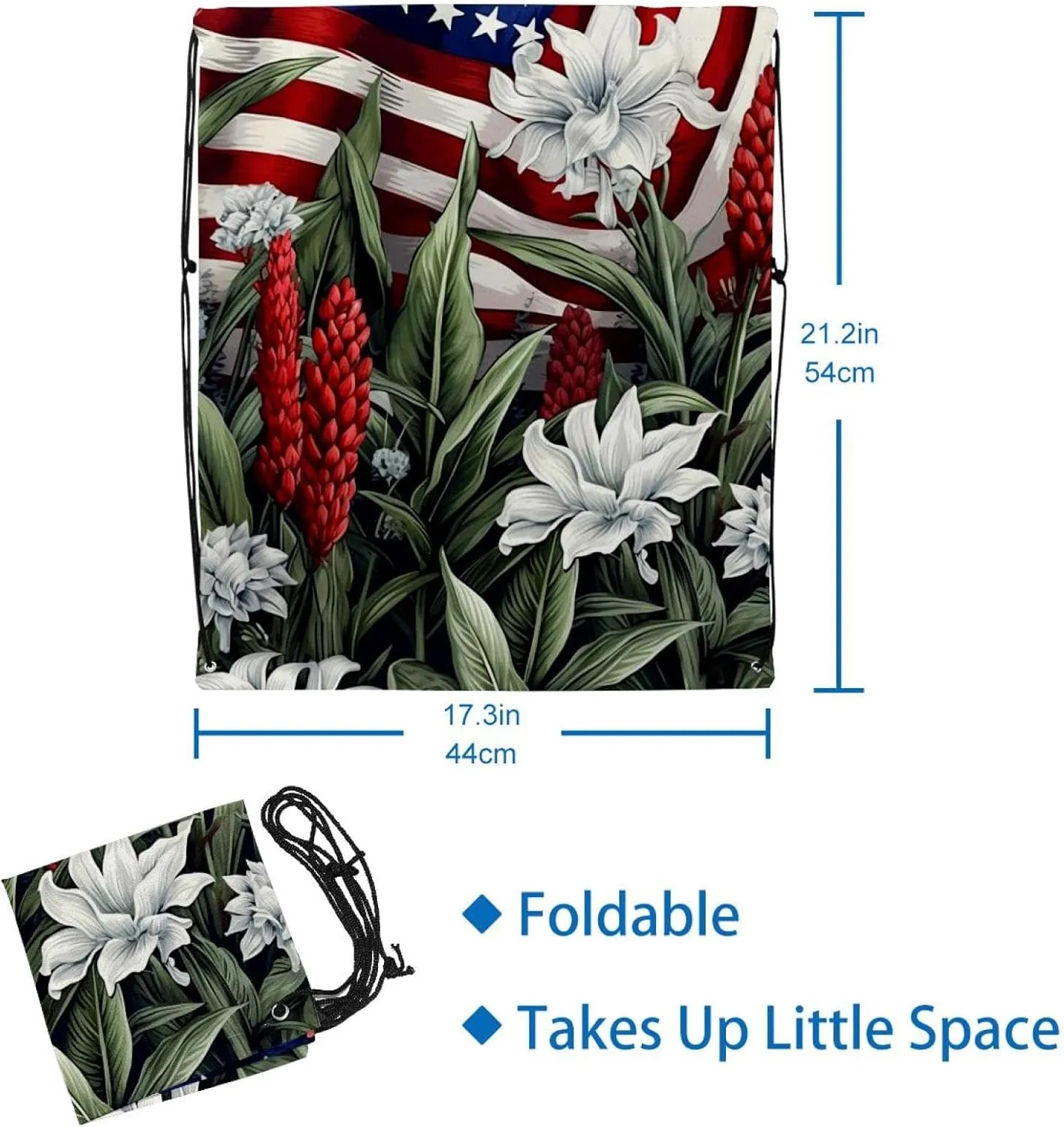 2 Pcs American Flag Plant Drawstring Backpack String Bag Sports Sack pack Gym Sack Side Pocket for Men Women