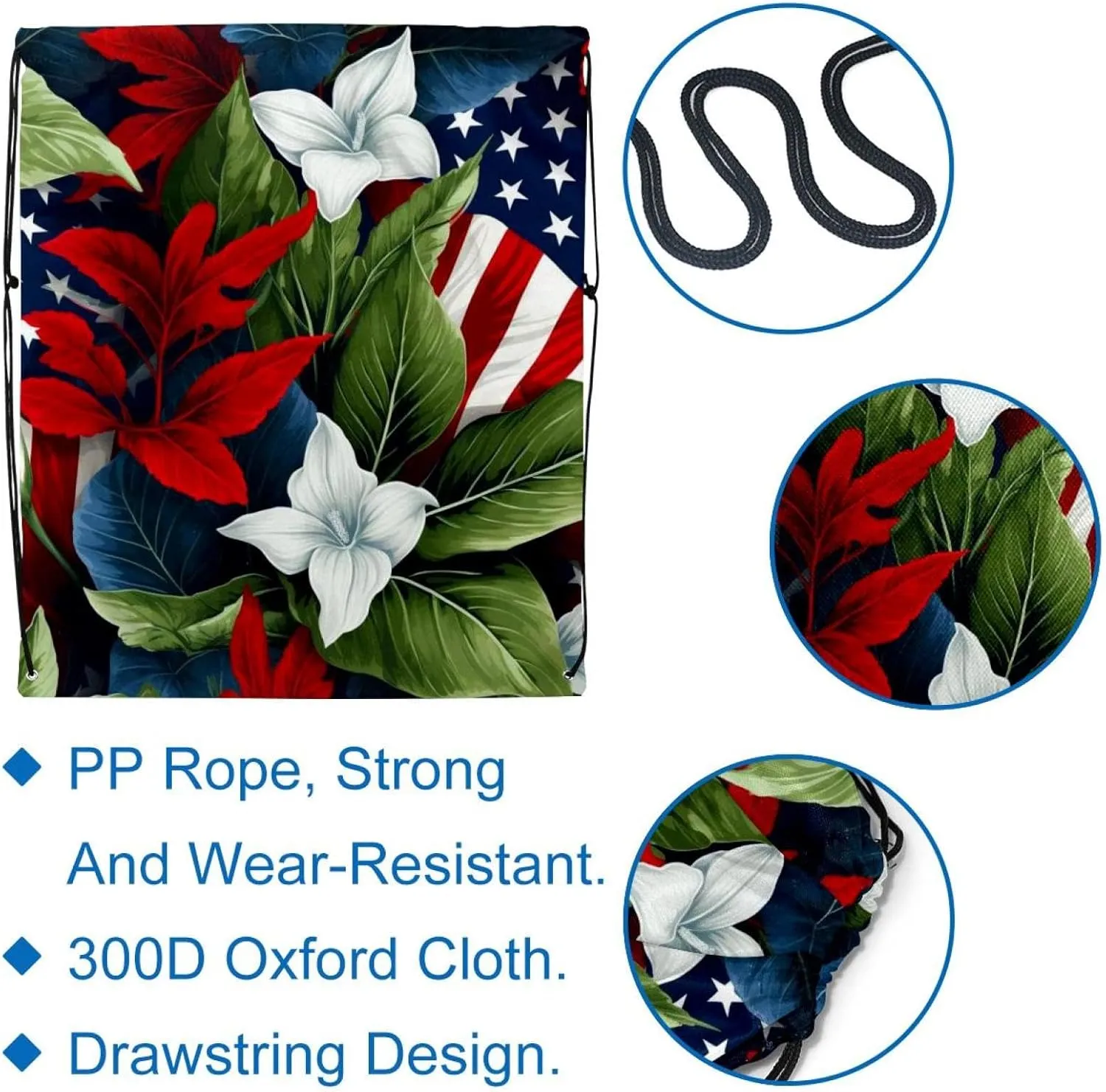 2 Pcs American Flag Plant Drawstring Backpack String Bag Sports Sack pack Gym Sack Side Pocket for Men Women
