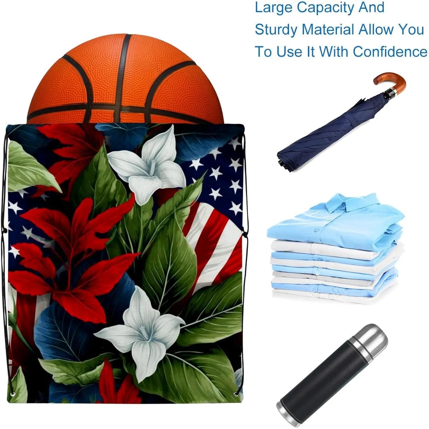 2 Pcs American Flag Plant Drawstring Backpack String Bag Sports Sack pack Gym Sack Side Pocket for Men Women