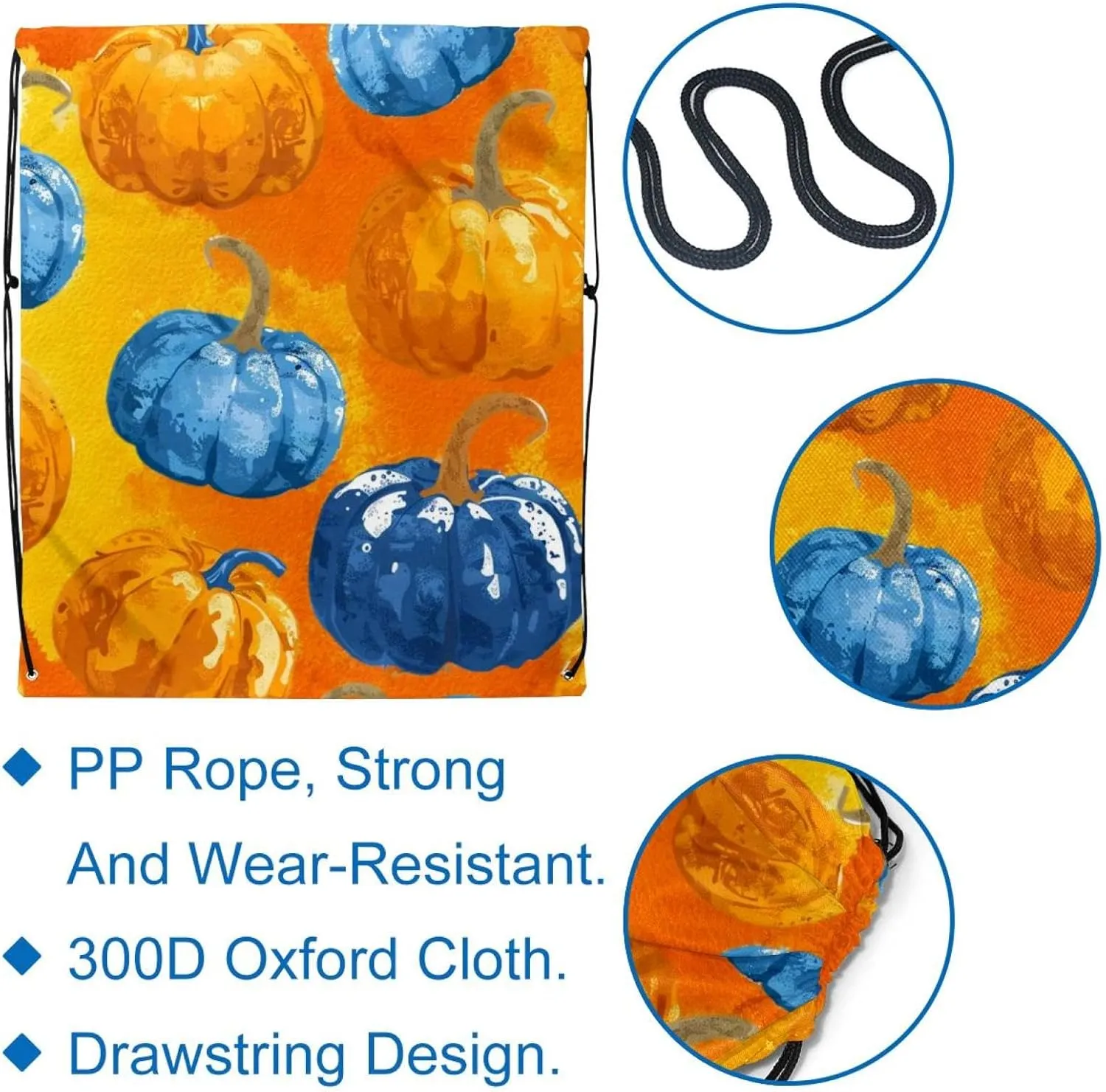 2 Pcs Bright Pumpkins on White Background 2_4 Drawstring Backpack String Bag Sports Sack pack Gym Sack Side Pocket for Men Women
