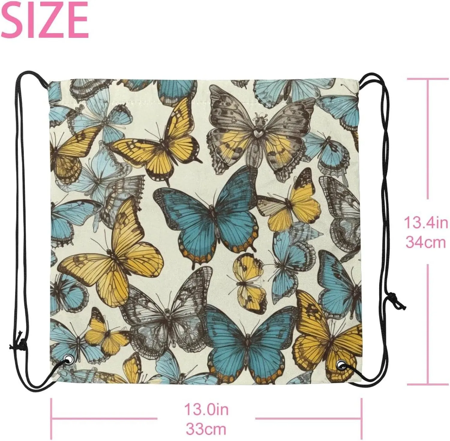 2 Pcs Butterfly Drawstring Backpack String Bag Sports Sack pack Gym Sack Side Pocket for Men Women