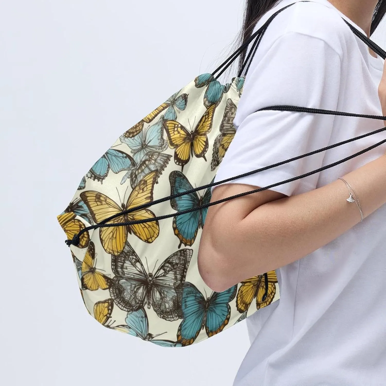 2 Pcs Butterfly Drawstring Backpack String Bag Sports Sack pack Gym Sack Side Pocket for Men Women