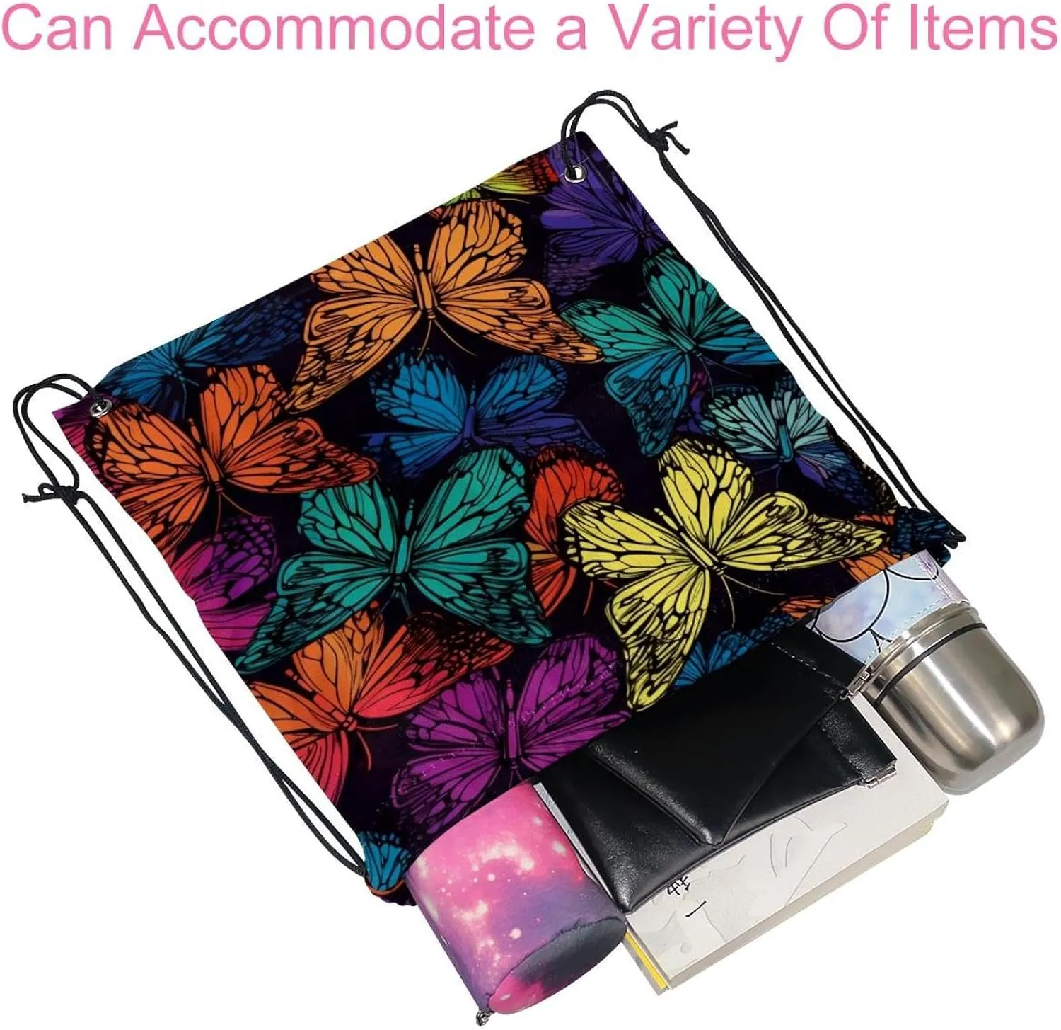 2 Pcs Butterfly Drawstring Backpack String Bag Sports Sack pack Gym Sack Side Pocket for Men Women