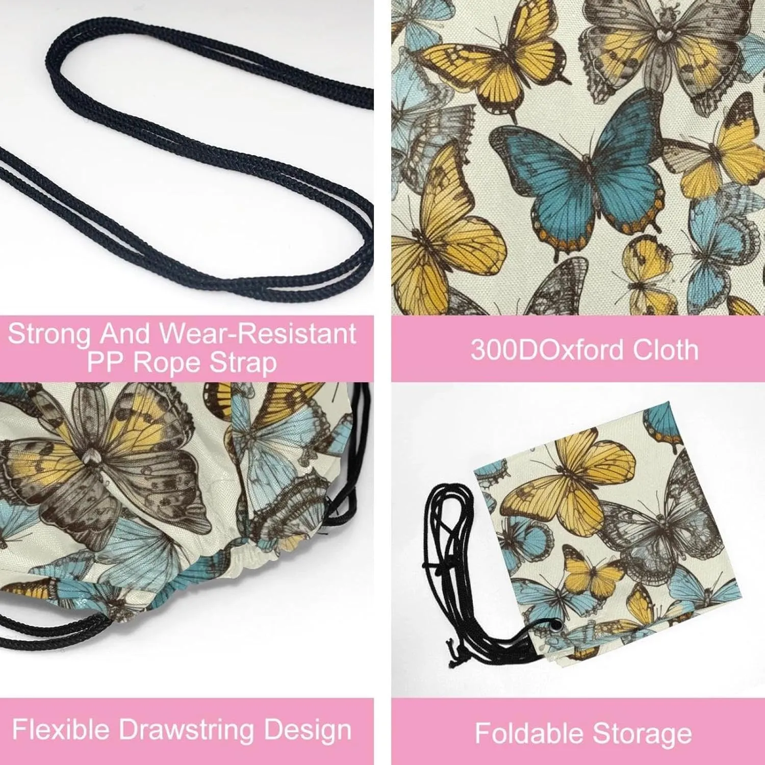 2 Pcs Butterfly Drawstring Backpack String Bag Sports Sack pack Gym Sack Side Pocket for Men Women
