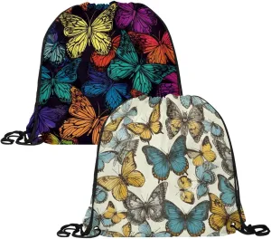 2 Pcs Butterfly Drawstring Backpack String Bag Sports Sack pack Gym Sack Side Pocket for Men Women