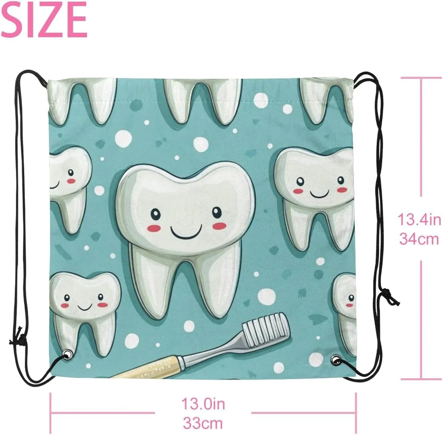 2 Pcs Cute Teeth Drawstring Backpack Drawstring Gym Bag Draw String Bag for Sports, Gym, Travel, Swimming, Beach