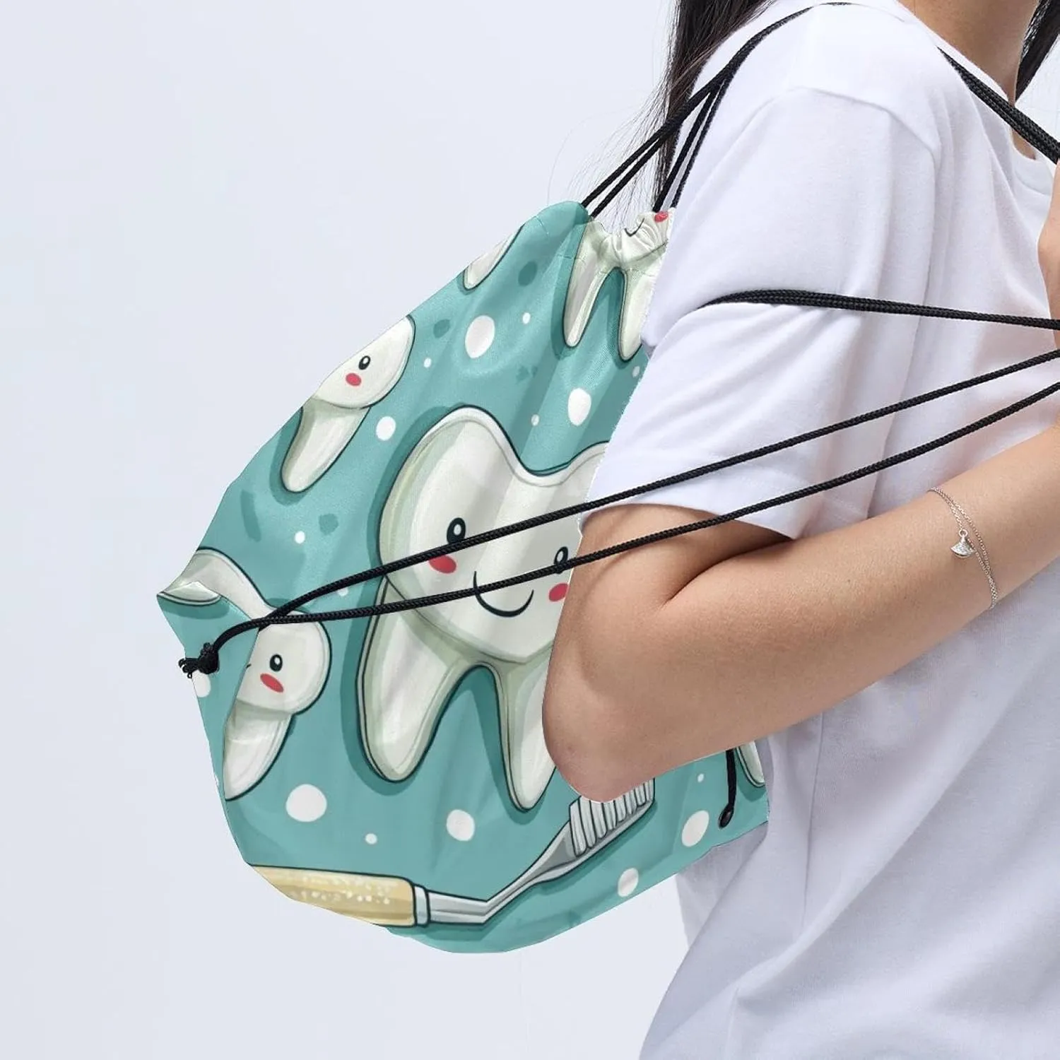 2 Pcs Cute Teeth Drawstring Backpack Drawstring Gym Bag Draw String Bag for Sports, Gym, Travel, Swimming, Beach