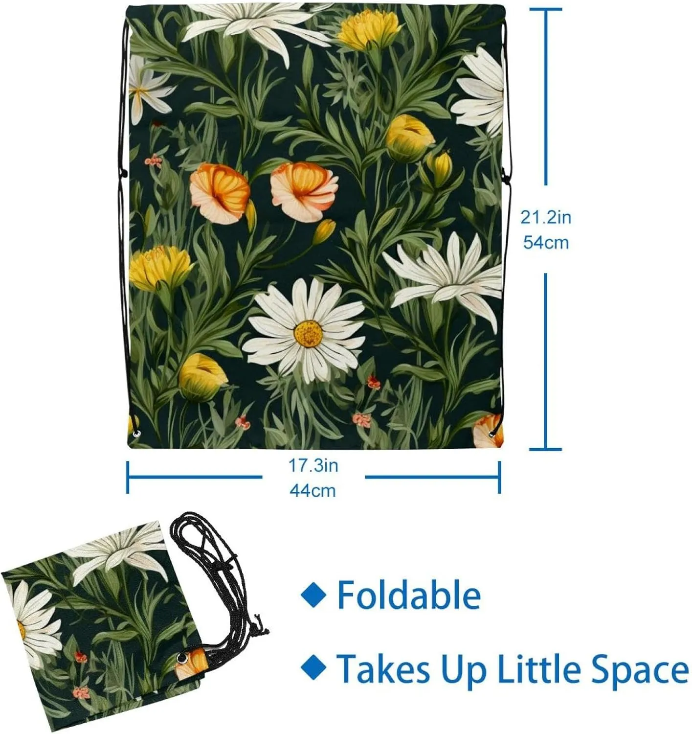 2 Pcs Floral Flower Drawstring Backpack String Bag Sports Sack pack Gym Sack Side Pocket for Men Women