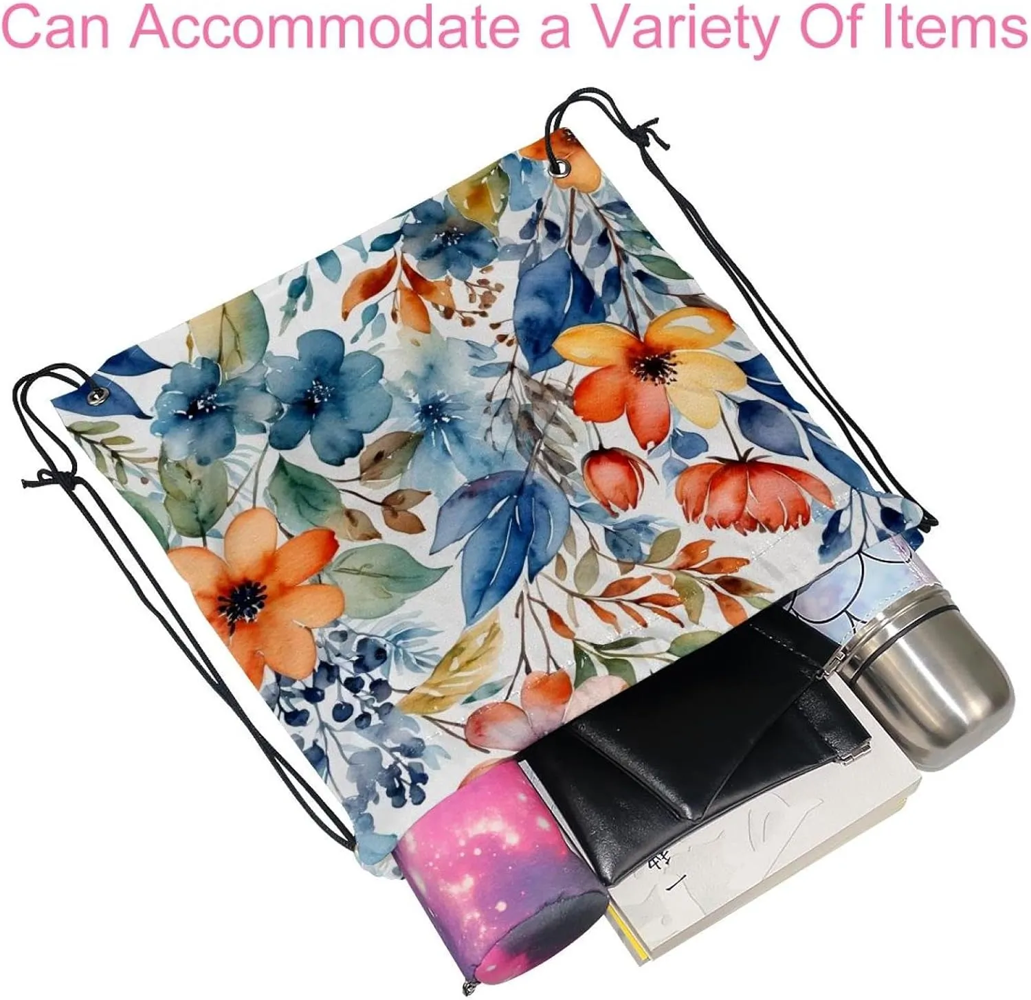 2 Pcs Flowers and Green Leaves Drawstring Backpack String Bag Sports Sack pack Gym Sack Side Pocket for Men Women