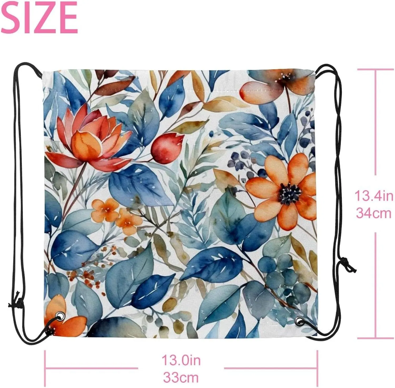 2 Pcs Flowers and Green Leaves Drawstring Backpack String Bag Sports Sack pack Gym Sack Side Pocket for Men Women