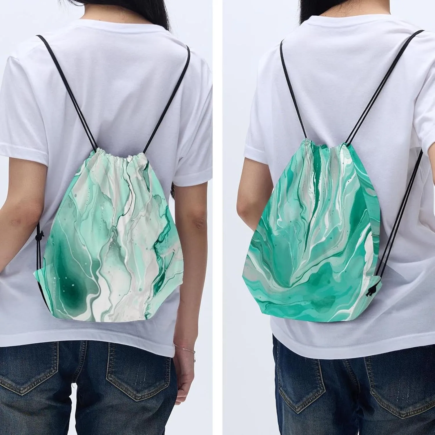 2 Pcs Marble Drawstring Backpack String Bag Sports Sack pack Gym Sack Side Pocket for Men Women