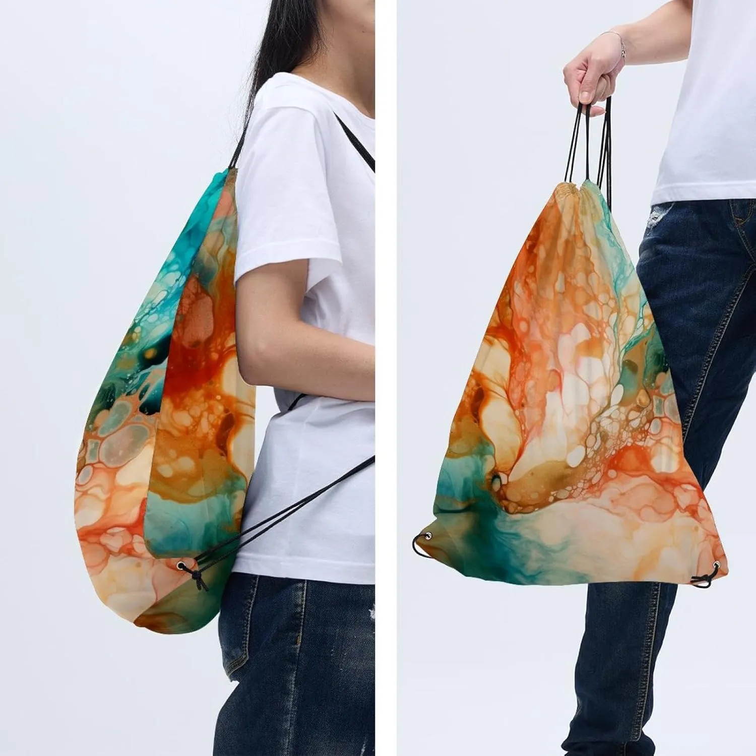 2 Pcs Marble Drawstring Backpack String Bag Sports Sack pack Gym Sack Side Pocket for Men Women