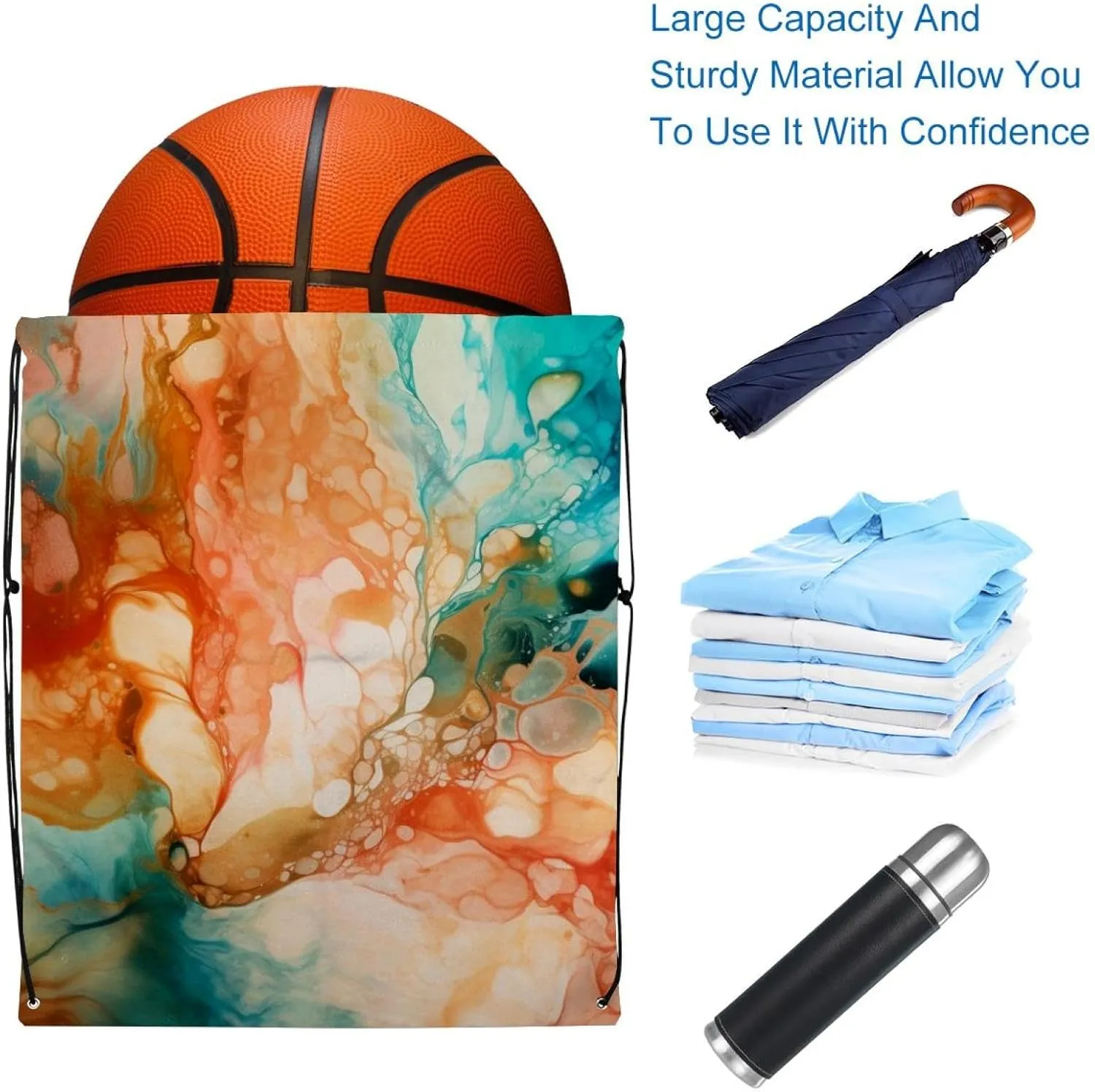 2 Pcs Marble Drawstring Backpack String Bag Sports Sack pack Gym Sack Side Pocket for Men Women