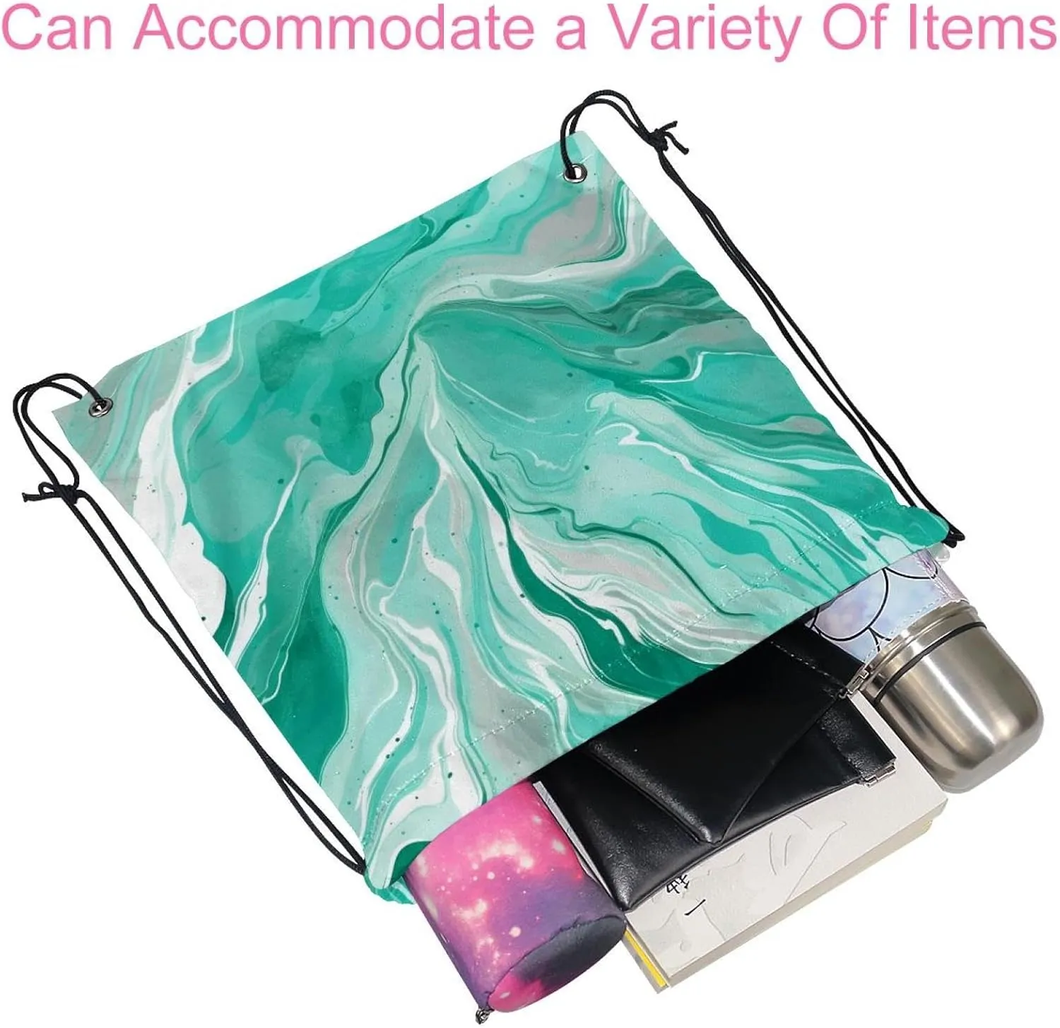 2 Pcs Marble Drawstring Backpack String Bag Sports Sack pack Gym Sack Side Pocket for Men Women