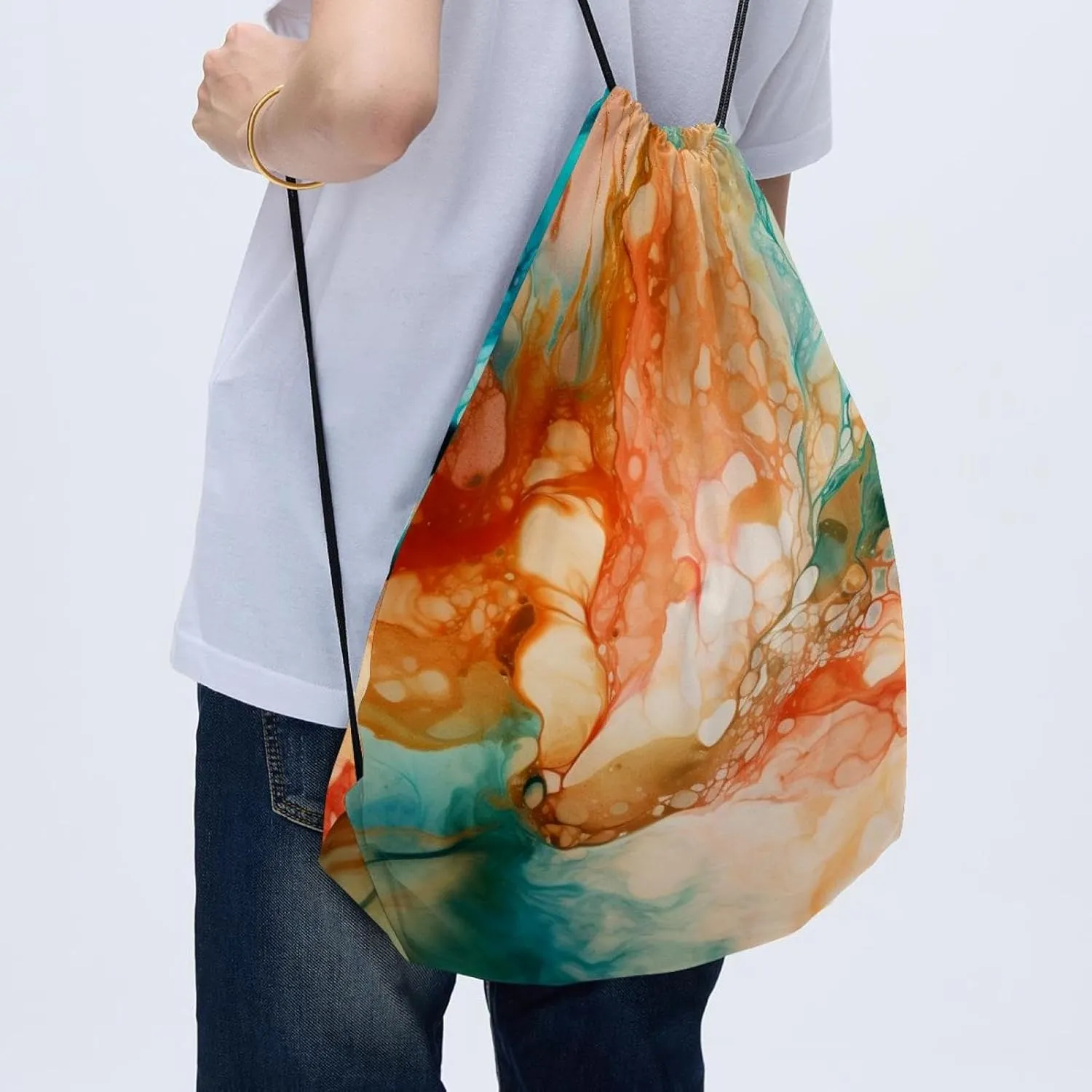 2 Pcs Marble Drawstring Backpack String Bag Sports Sack pack Gym Sack Side Pocket for Men Women