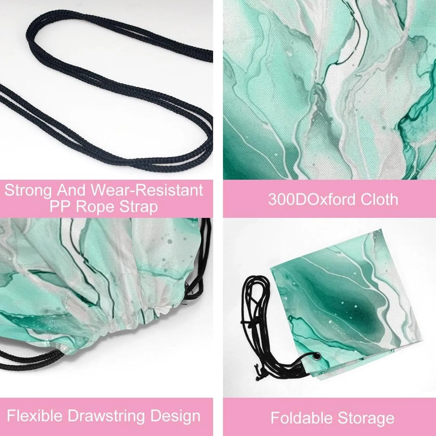 2 Pcs Marble Drawstring Backpack String Bag Sports Sack pack Gym Sack Side Pocket for Men Women