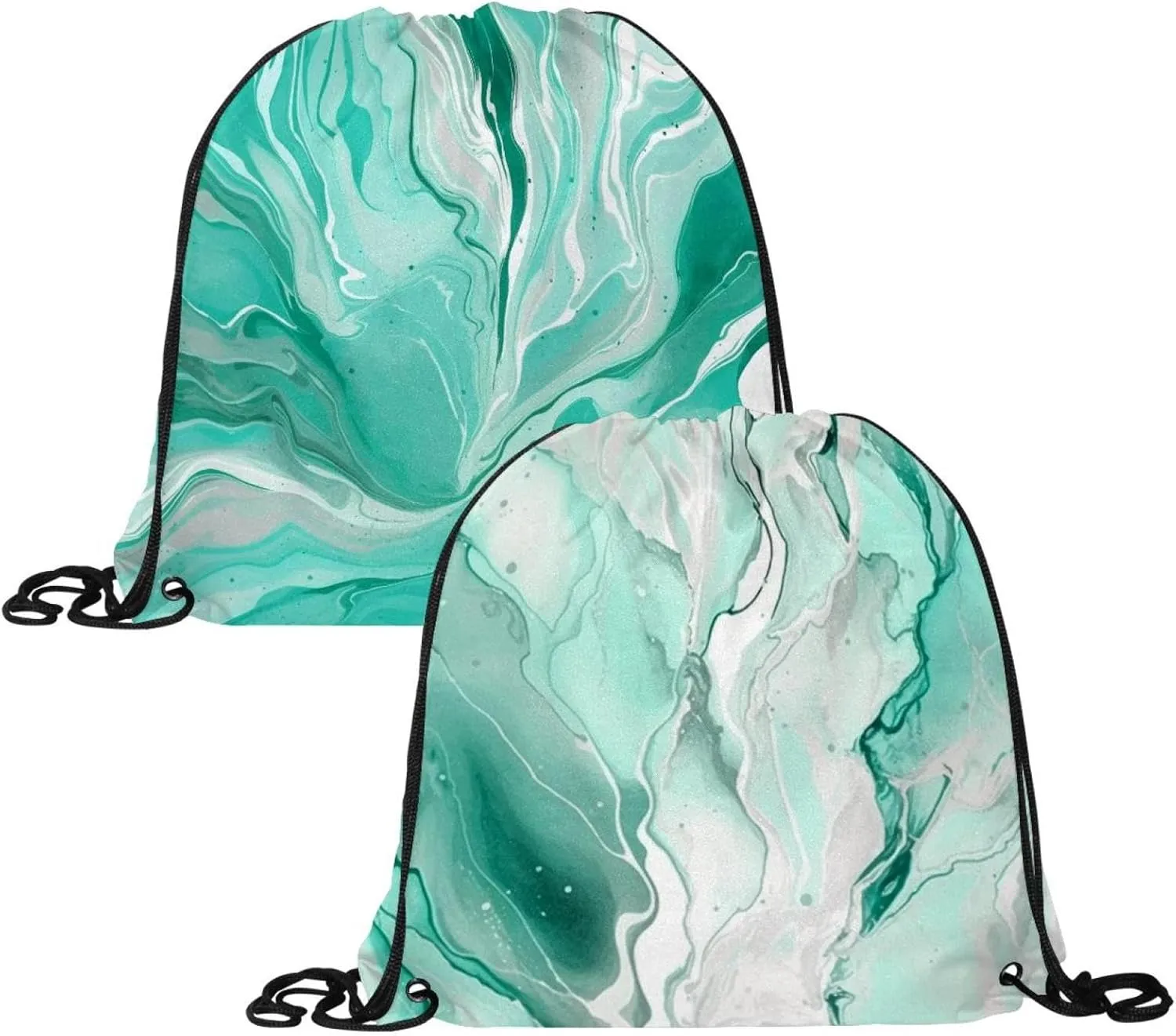 2 Pcs Marble Drawstring Backpack String Bag Sports Sack pack Gym Sack Side Pocket for Men Women