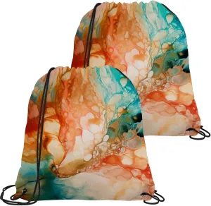 2 Pcs Marble Drawstring Backpack String Bag Sports Sack pack Gym Sack Side Pocket for Men Women