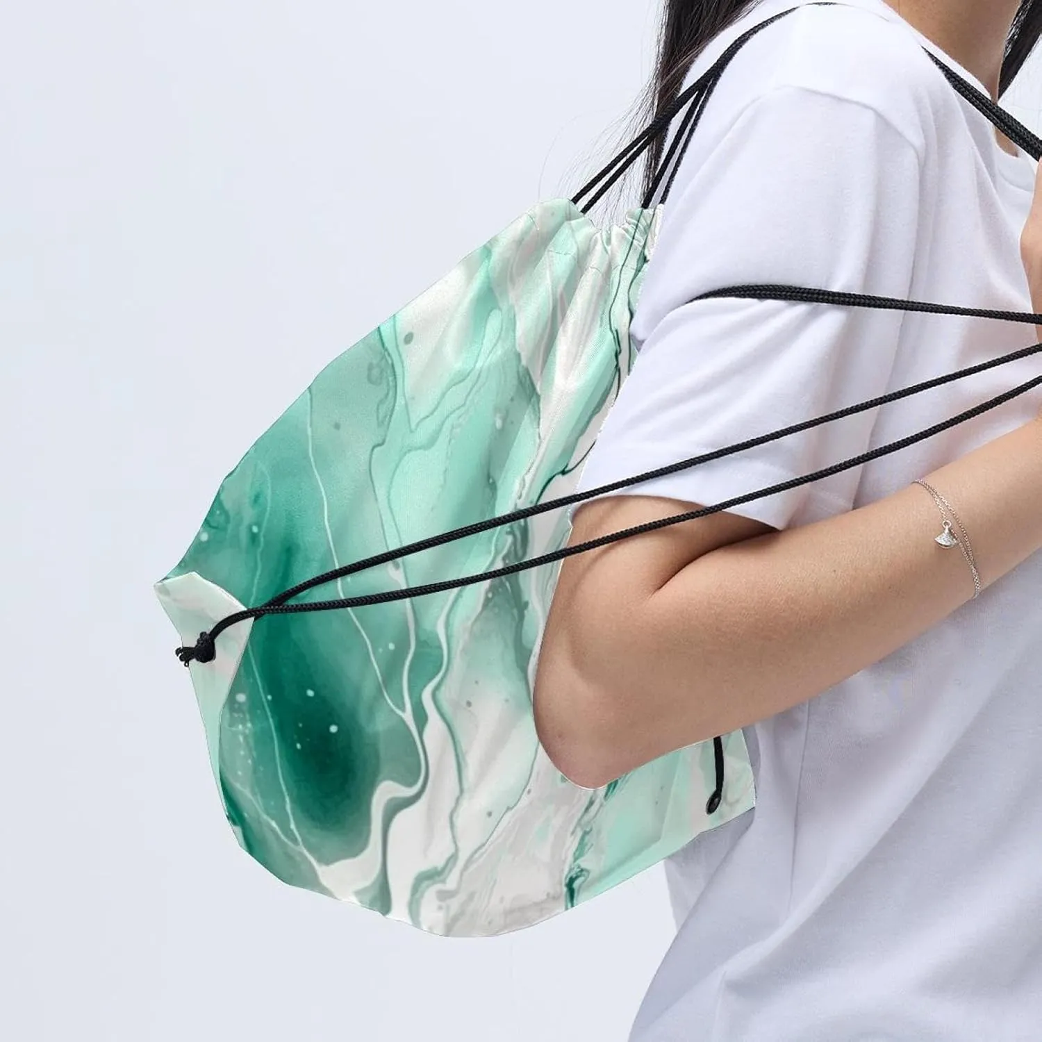 2 Pcs Marble Drawstring Backpack String Bag Sports Sack pack Gym Sack Side Pocket for Men Women