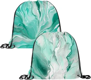 2 Pcs Marble Drawstring Backpack String Bag Sports Sack pack Gym Sack Side Pocket for Men Women