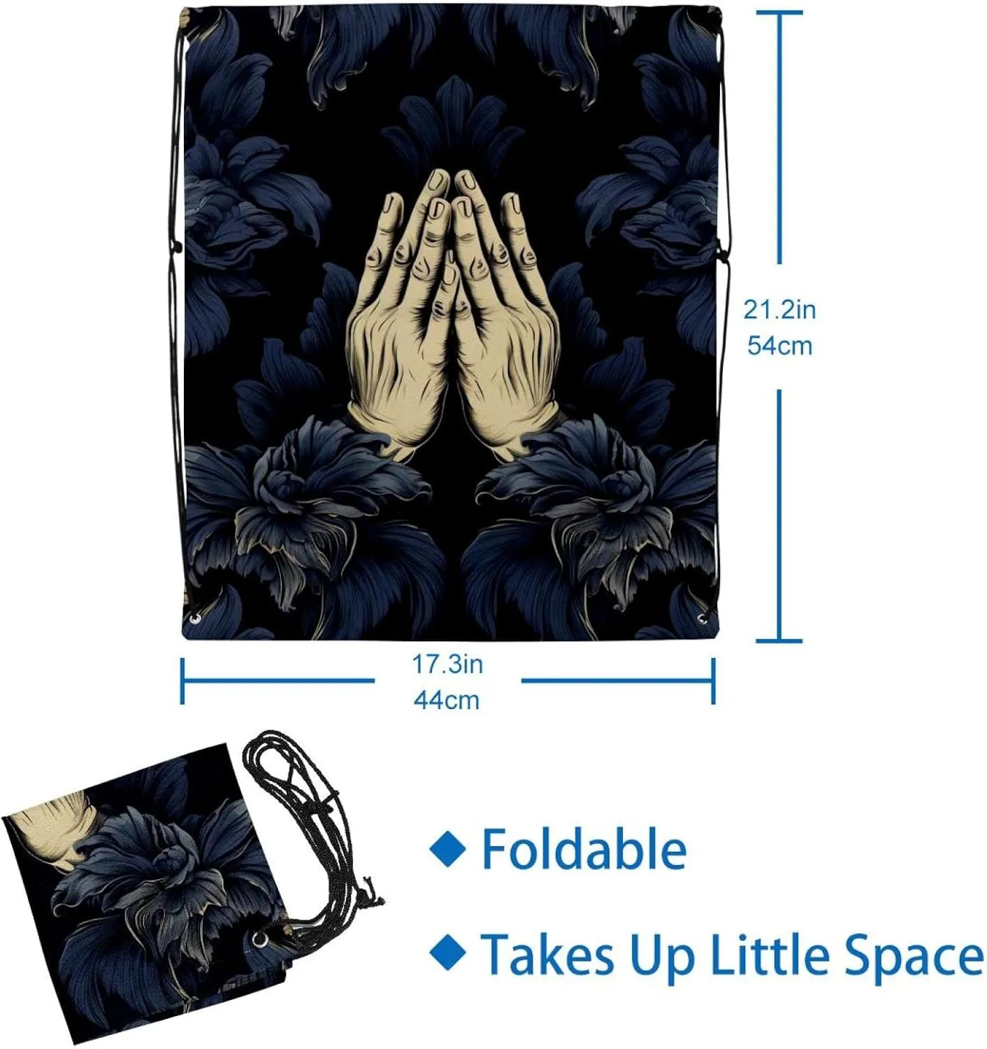 2 Pcs Praying hands Drawstring Backpack Bag Sport Gym Sack pack