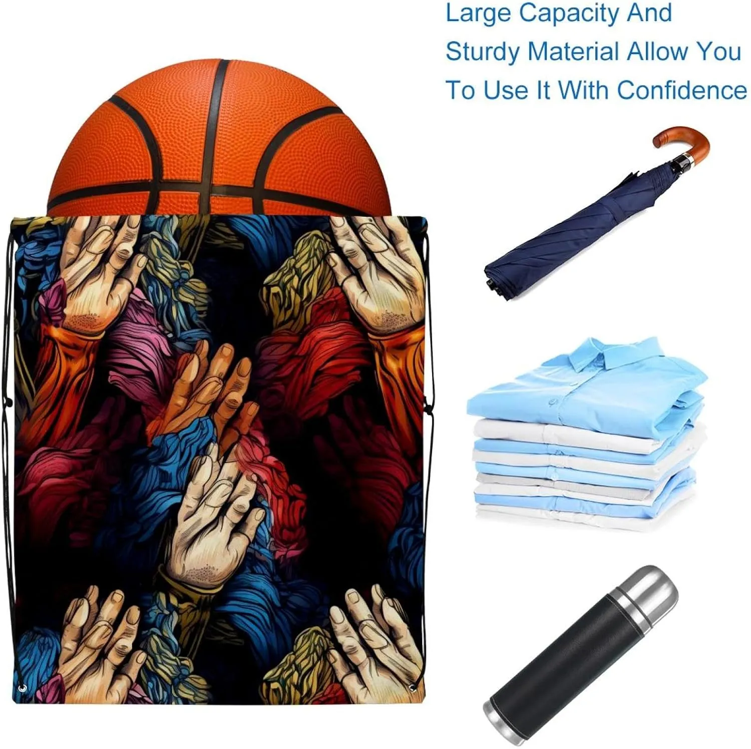 2 Pcs Praying hands Drawstring Backpack Bag Sport Gym Sack pack