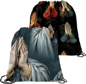 2 Pcs Praying hands Drawstring Backpack String Bag Sports Sack pack Gym Sack Side Pocket for Men Women
