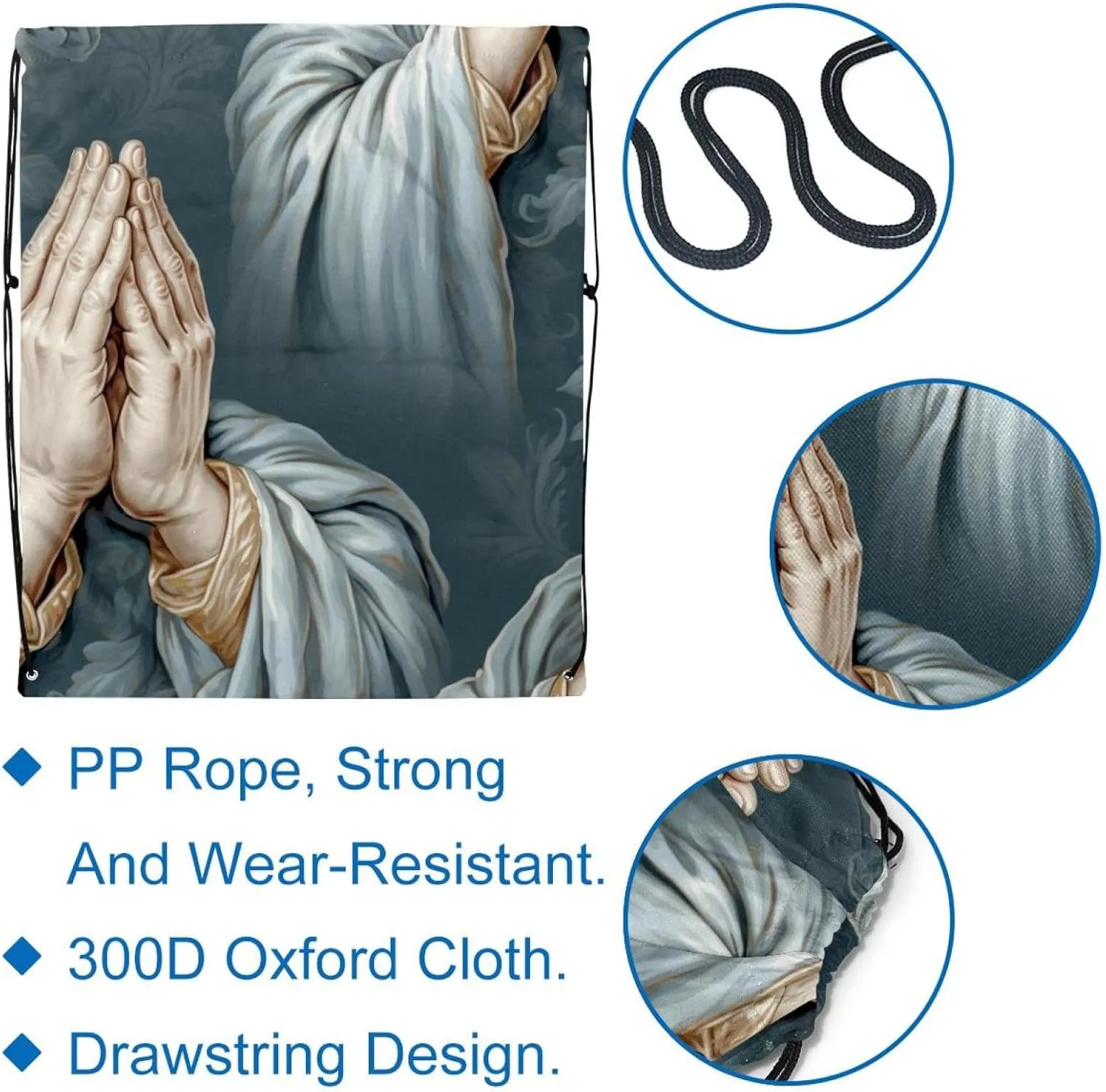 2 Pcs Praying hands Drawstring Backpack String Bag Sports Sack pack Gym Sack Side Pocket for Men Women