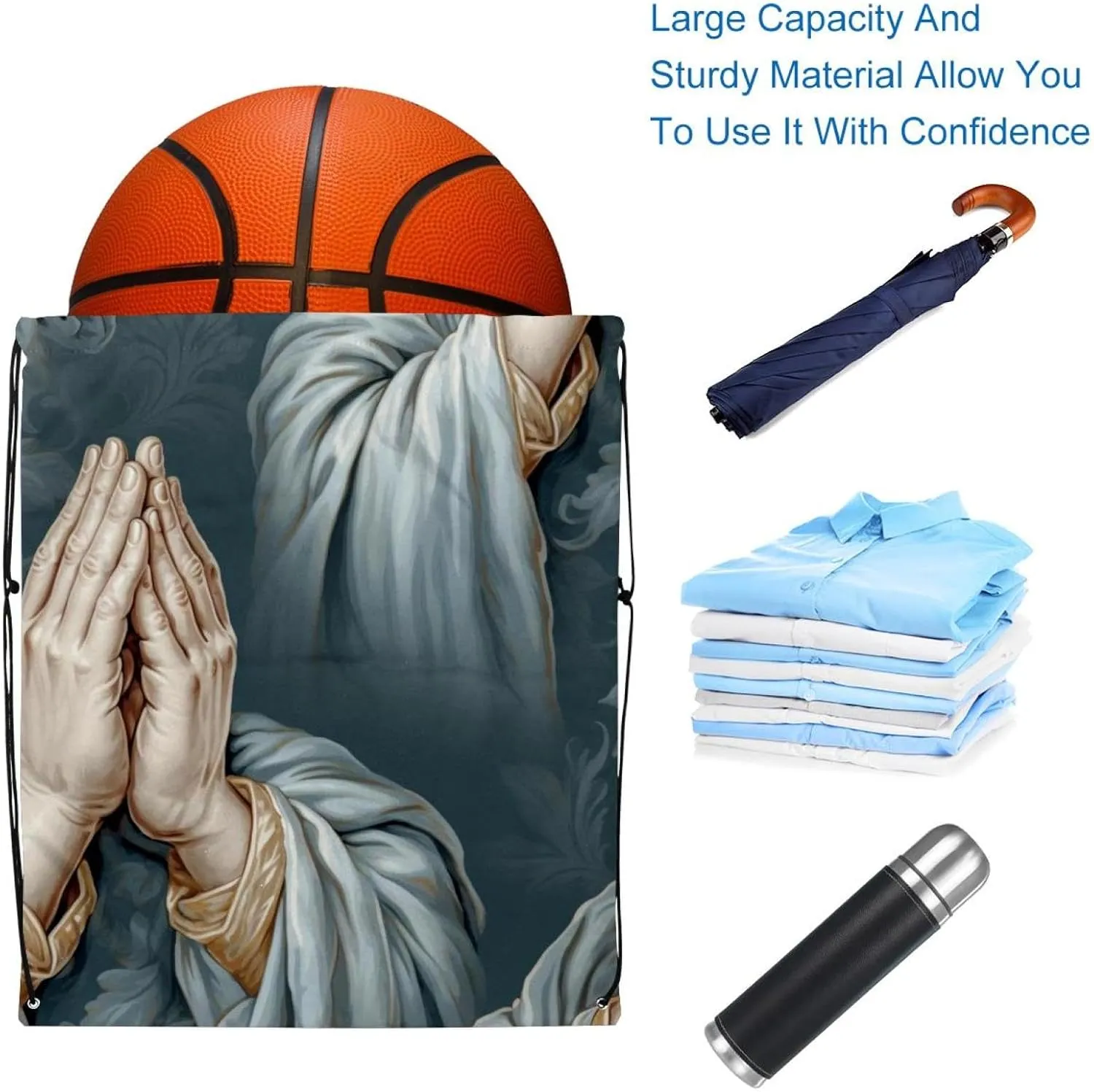 2 Pcs Praying hands Drawstring Backpack String Bag Sports Sack pack Gym Sack Side Pocket for Men Women