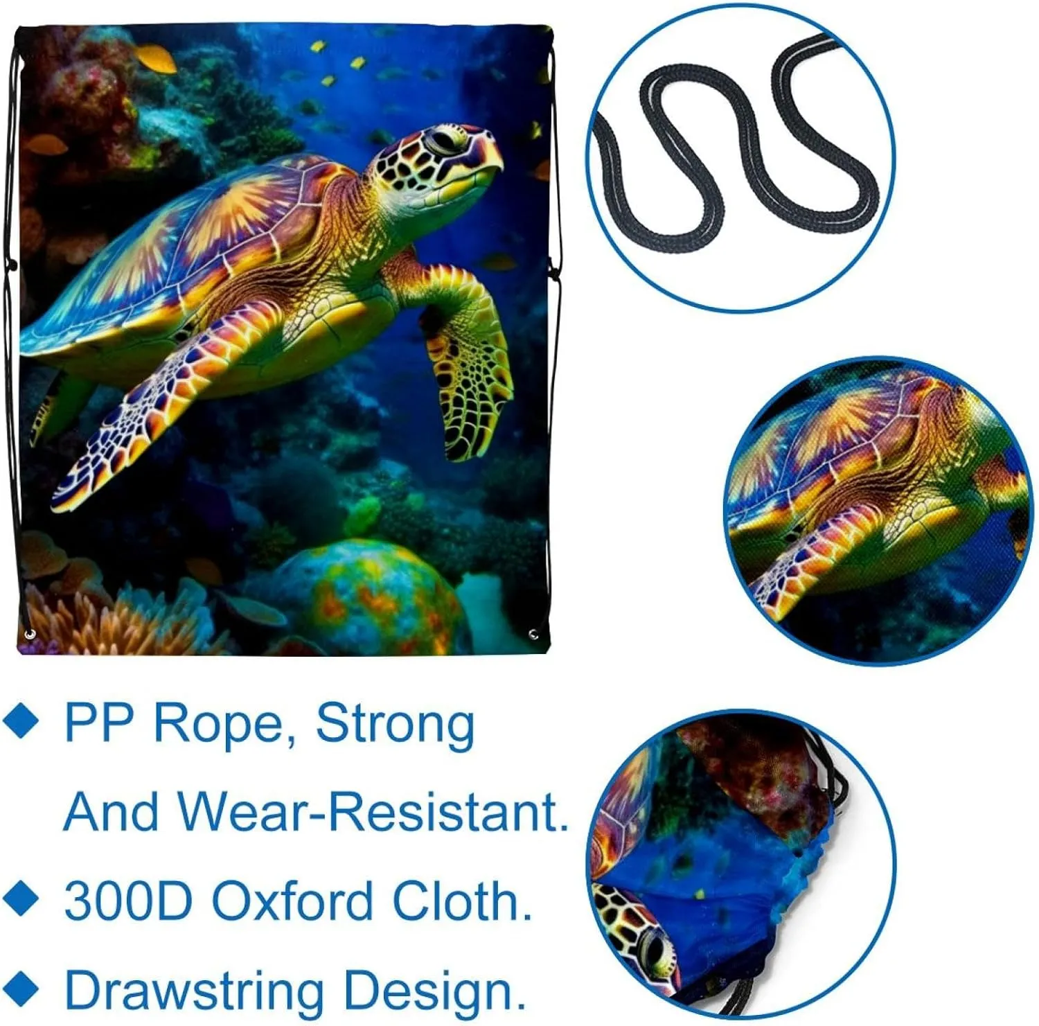 2 Pcs Sea Turtle Drawstring Backpack Sports Gym Sack pack String Bag for Women Men