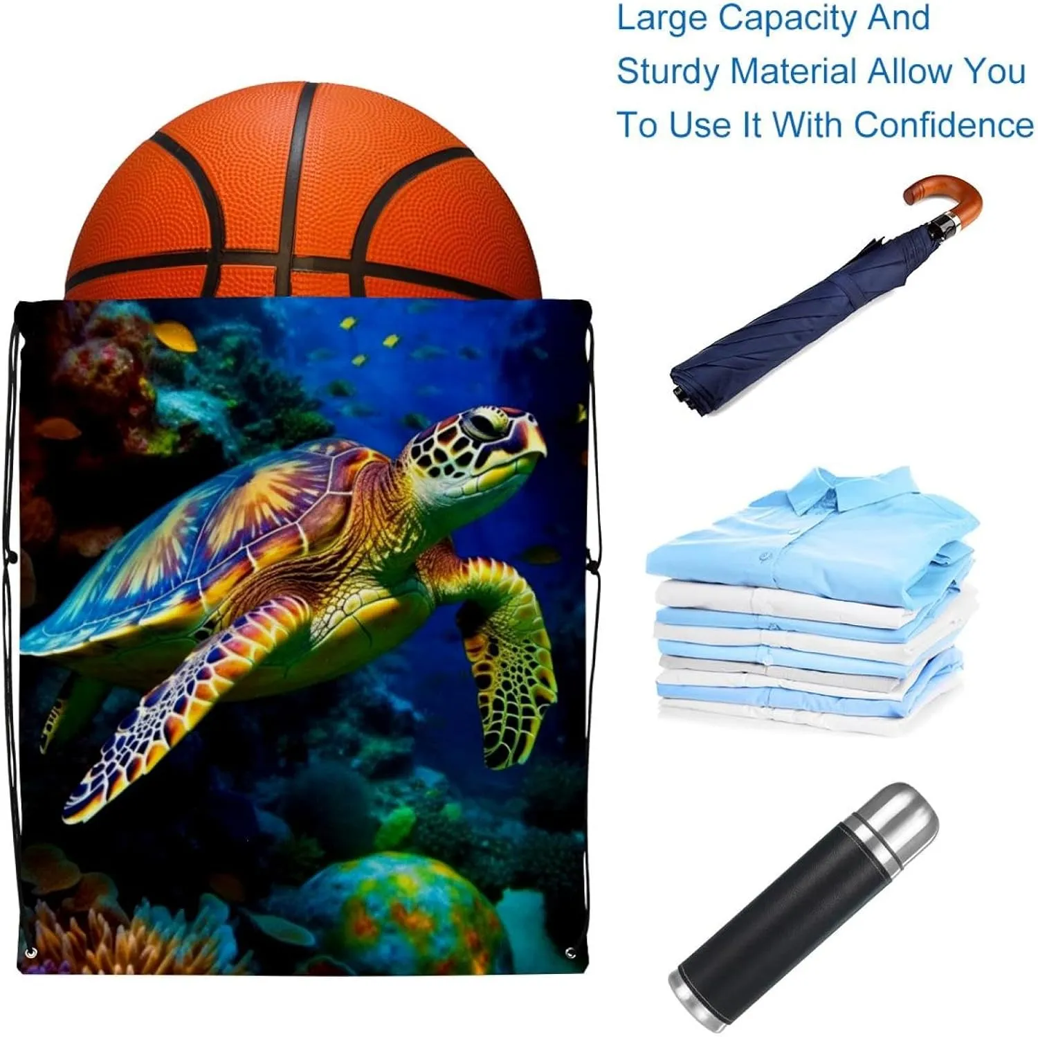 2 Pcs Sea Turtle Drawstring Backpack Sports Gym Sack pack String Bag for Women Men