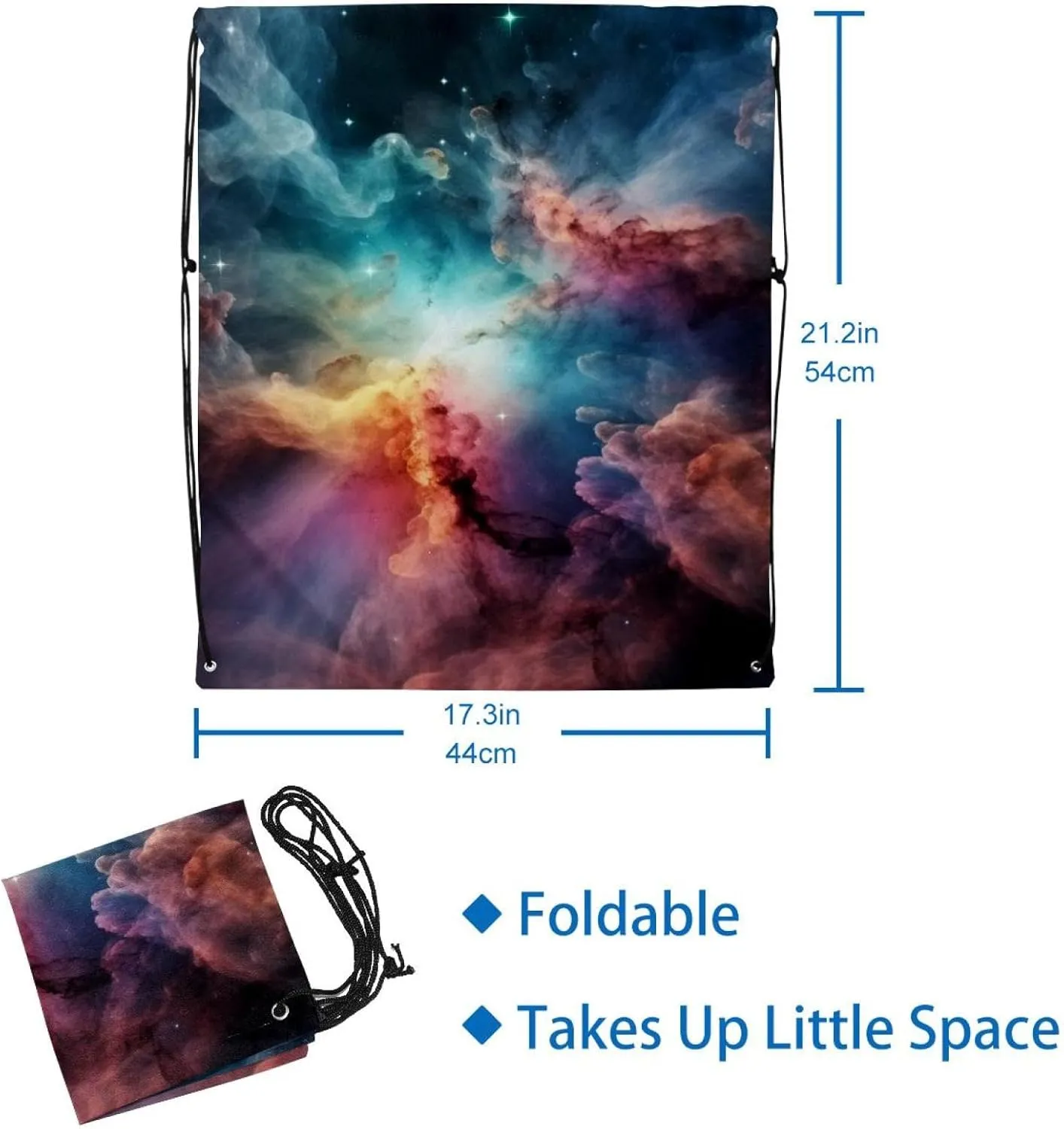 2 Pcs Stars Nebula Drawstring Backpack String Bag Sports Sack pack Gym Sack Side Pocket for Men Women