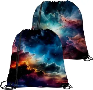 2 Pcs Stars Nebula Drawstring Backpack String Bag Sports Sack pack Gym Sack Side Pocket for Men Women