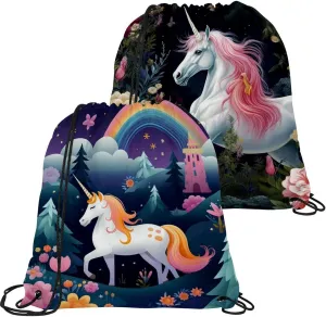 2 Pcs Unicorn Drawstring Backpack String Bag Sports Sack pack Gym Sack Side Pocket for Men Women
