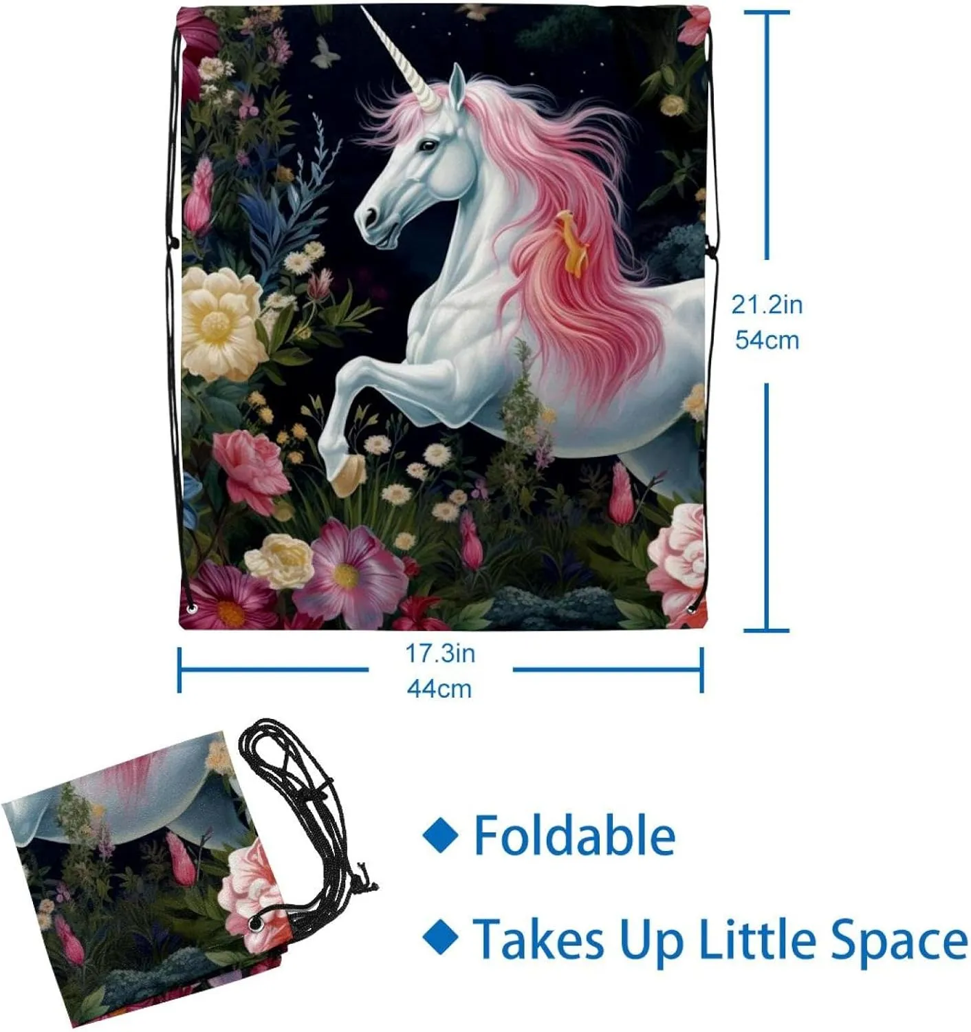 2 Pcs Unicorn Drawstring Backpack String Bag Sports Sack pack Gym Sack Side Pocket for Men Women