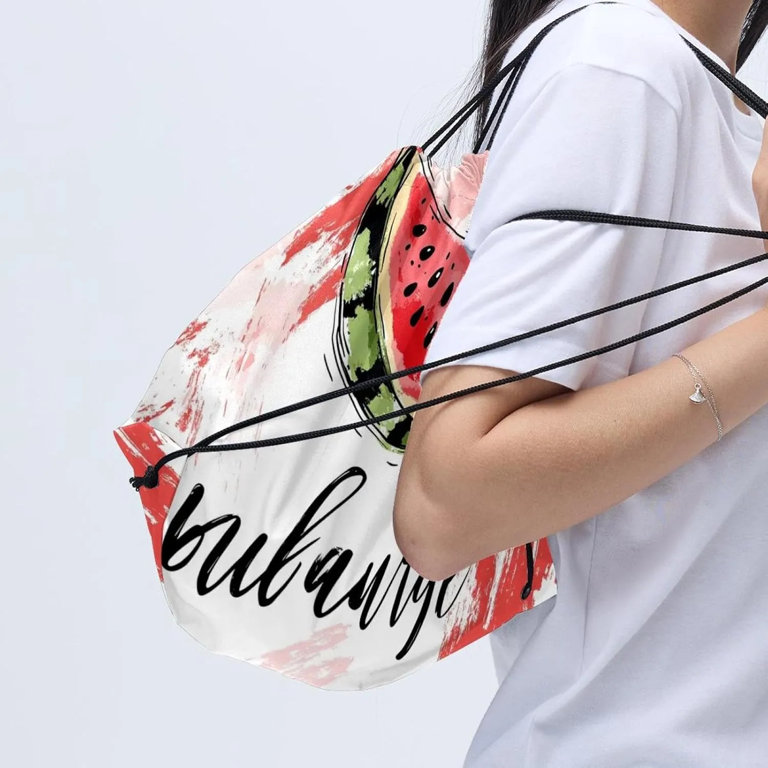 2 Pcs watermelon Drawstring Backpack String Bag Sports Sack pack Gym Sack Side Pocket for Men Women