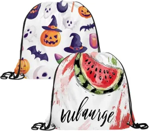 2 Pcs watermelon Drawstring Backpack String Bag Sports Sack pack Gym Sack Side Pocket for Men Women