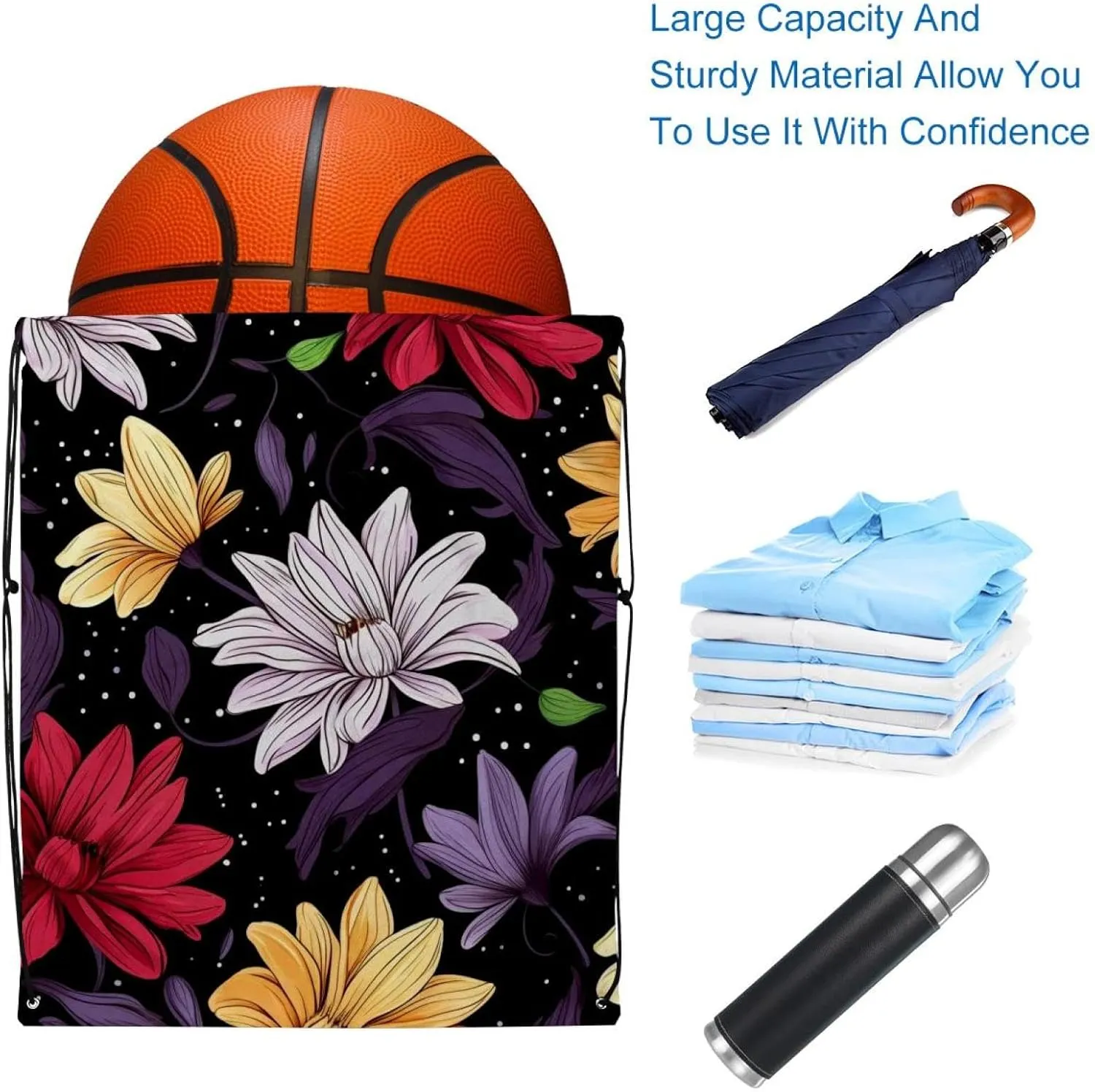 2 Pieces Floral Flower Drawstring Backpack for Party Gym Sport Trip