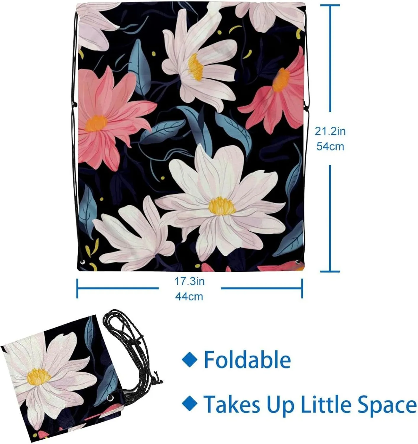 2 Pieces Floral Flower Drawstring Backpack for Party Gym Sport Trip