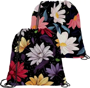 2 Pieces Floral Flower Drawstring Backpack for Party Gym Sport Trip