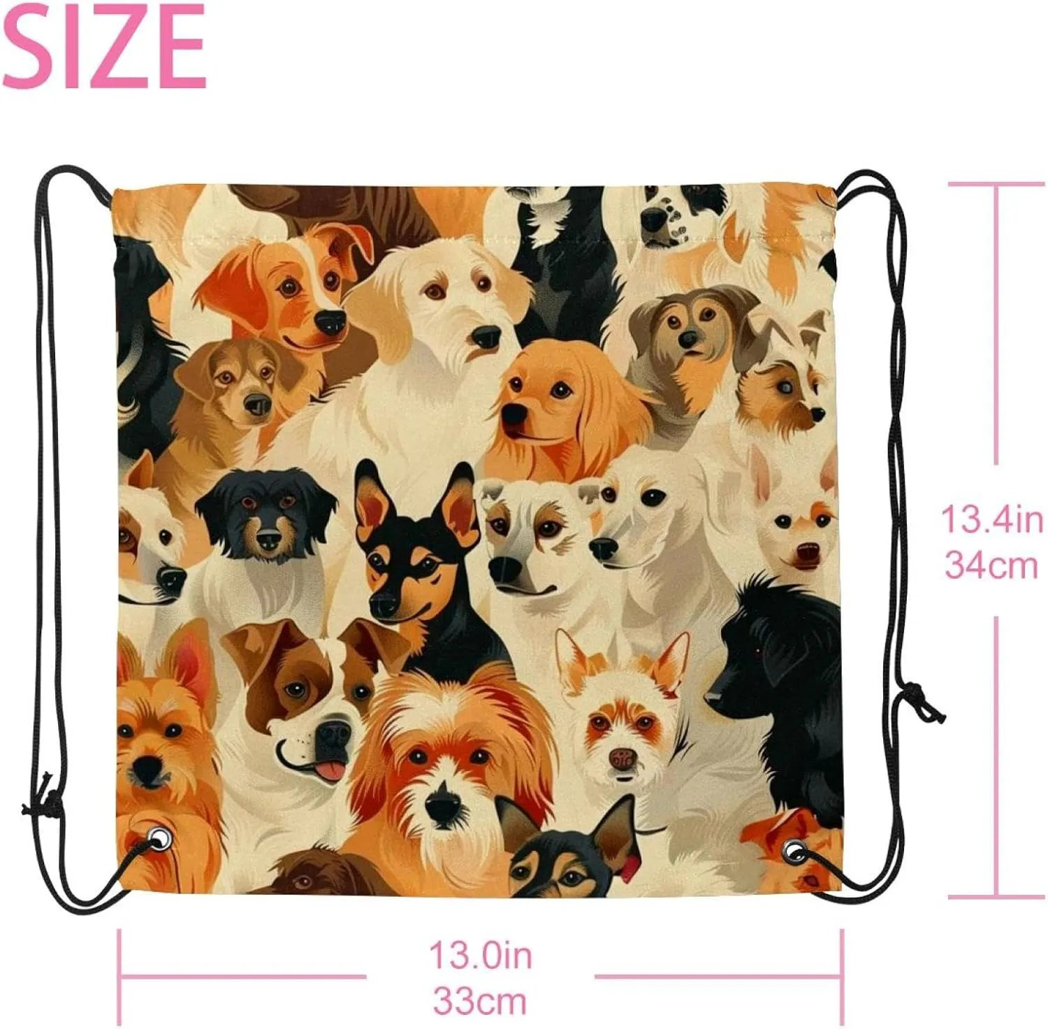 2PCS All kinds of Dogs Drawstring Bags Drawstring Gym Bag