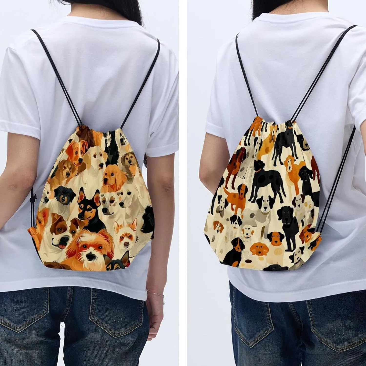 2PCS All kinds of Dogs Drawstring Bags Drawstring Gym Bag