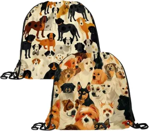 2PCS All kinds of Dogs Drawstring Bags Drawstring Gym Bag