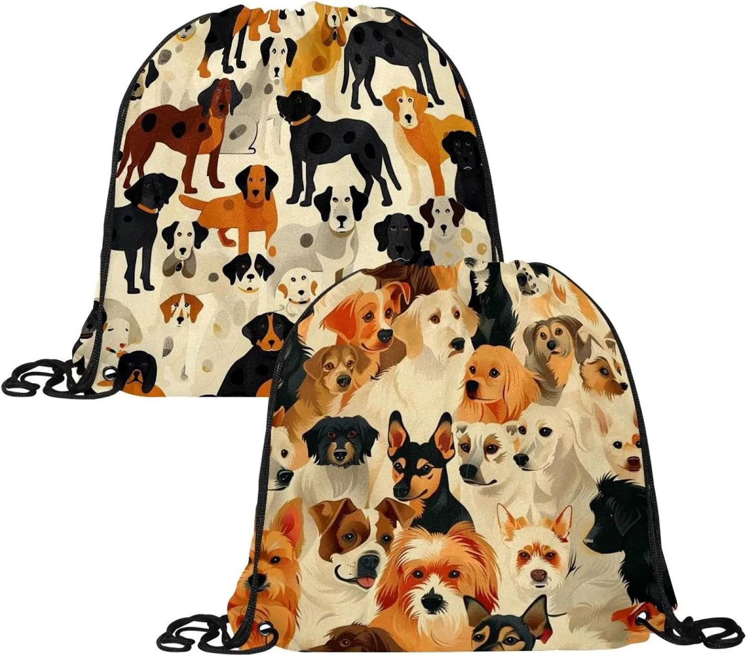 2PCS All kinds of Dogs Drawstring Bags Drawstring Gym Bag