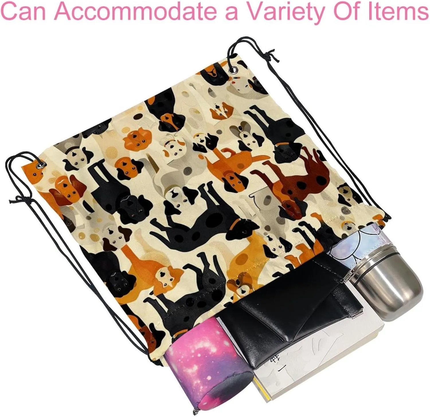 2PCS All kinds of Dogs Drawstring Bags Drawstring Gym Bag