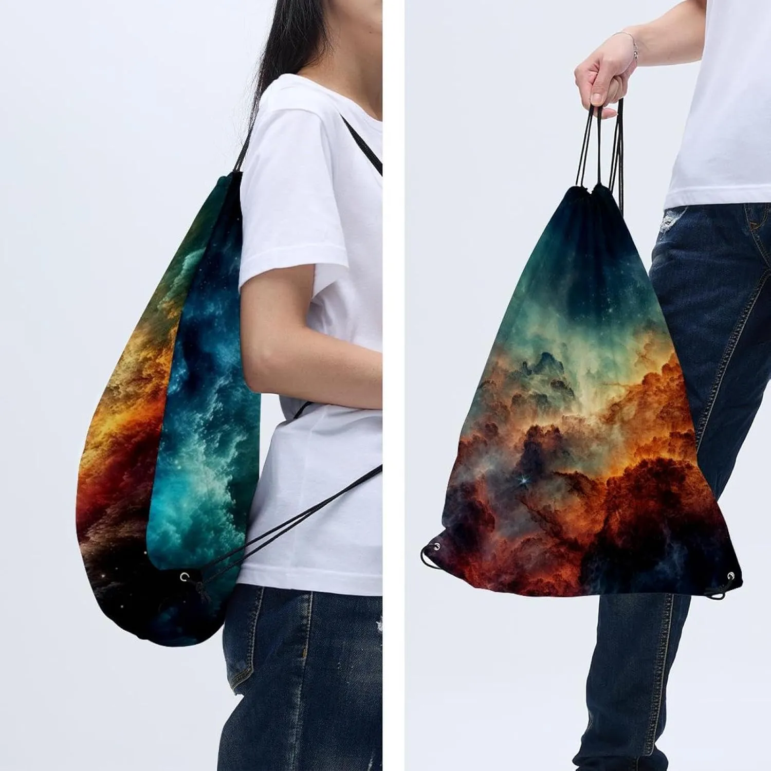 2PCS Drawstring Bags Drawstring Gym Bag Stars Nebula Draw String Bags Drawstring Backpack for Sports, Gym, Travel, Swimming, Beach