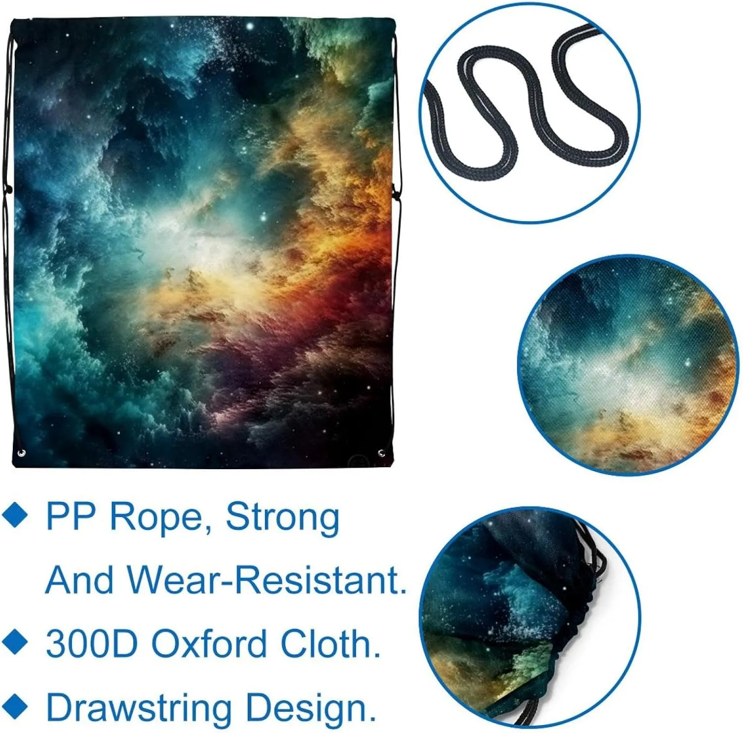 2PCS Drawstring Bags Drawstring Gym Bag Stars Nebula Draw String Bags Drawstring Backpack for Sports, Gym, Travel, Swimming, Beach