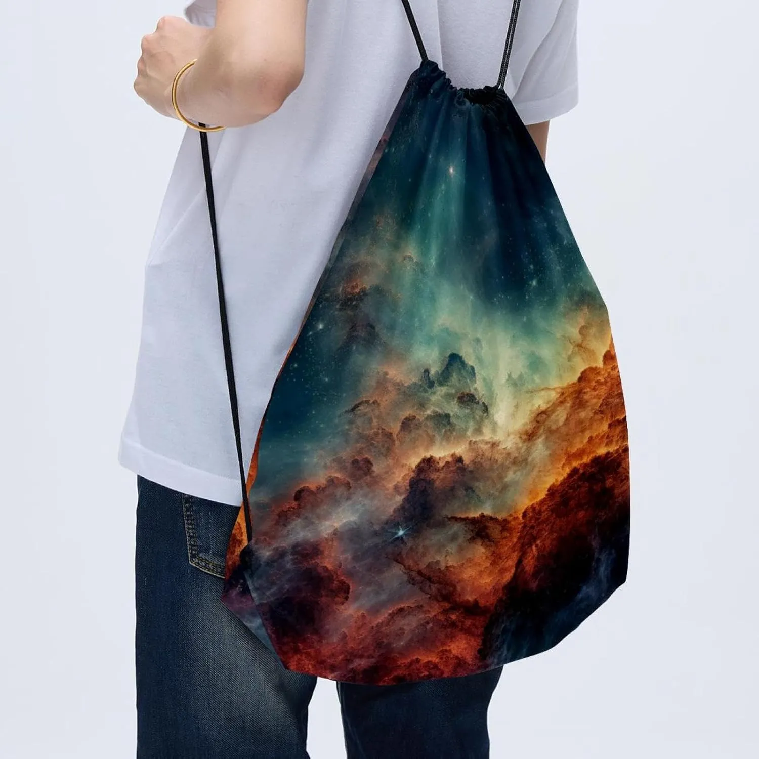 2PCS Drawstring Bags Drawstring Gym Bag Stars Nebula Draw String Bags Drawstring Backpack for Sports, Gym, Travel, Swimming, Beach